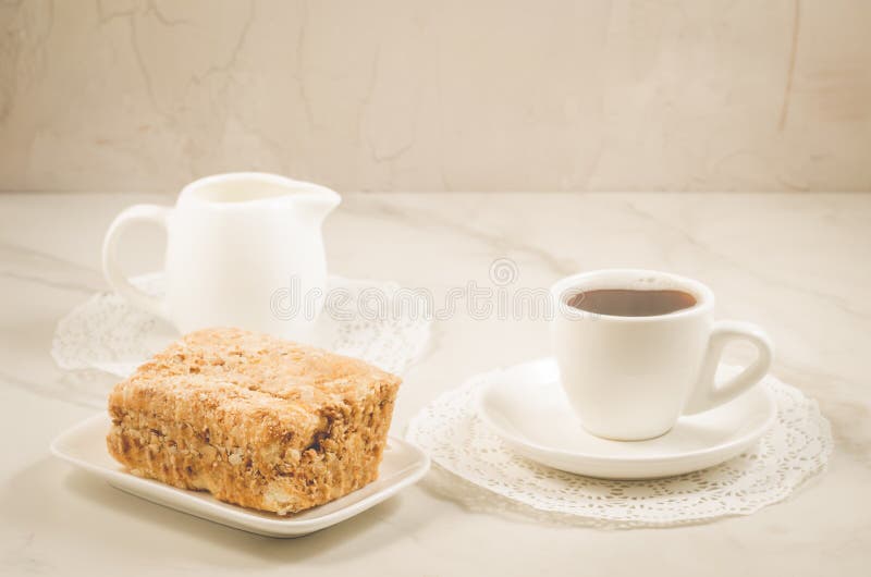 Coffee with Cream in White Ware and a Dessert/creamer, Coffee Cup and