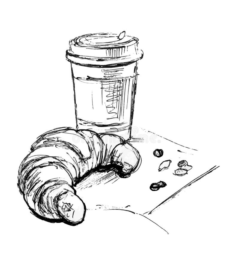 Кофе с круассаном рисунок