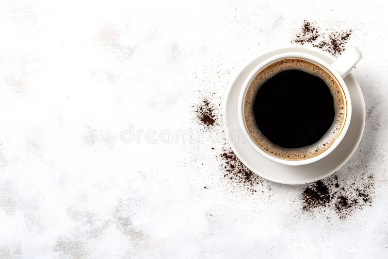 Coffee cup with coffee beans on white textured background royalty free stock photos