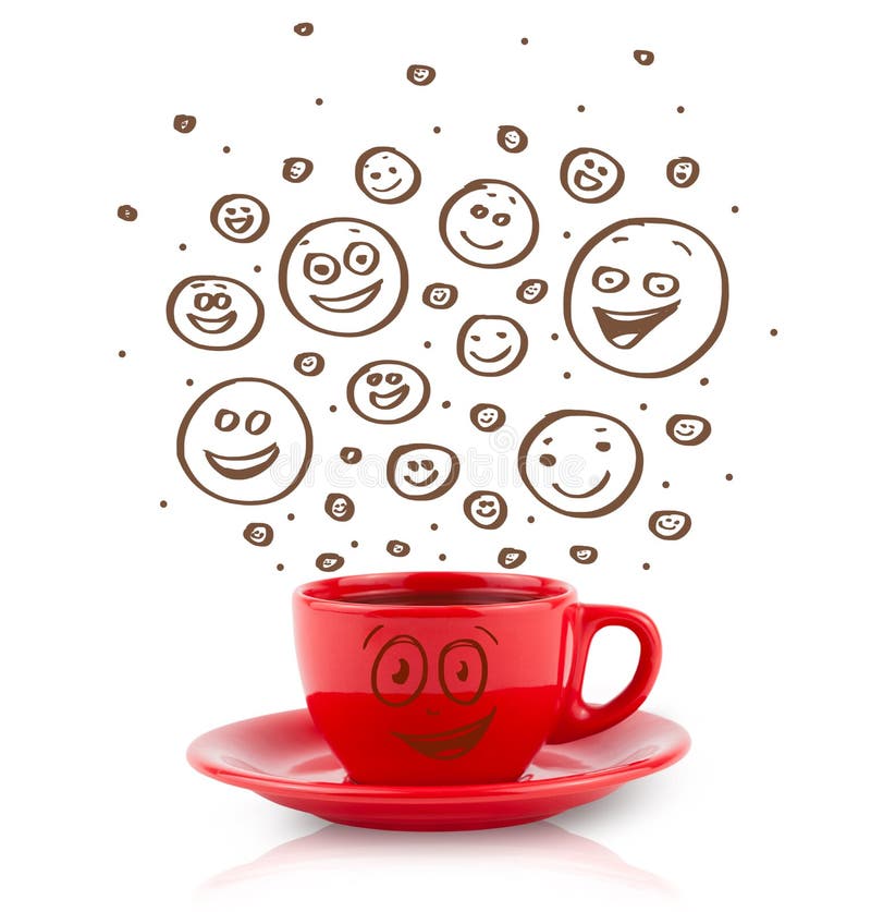 Coffeecup With Brown Hand Drawn Happy Smiley Faces Stock Photo Image of latte, emotion 79024190
