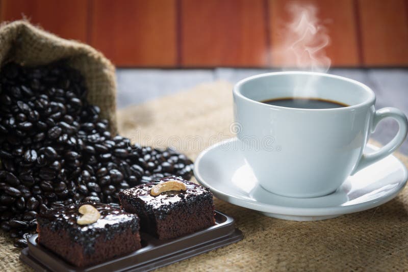 Coffee Cup and Coffee Beans with Brownie Stock Image Image of cakes
