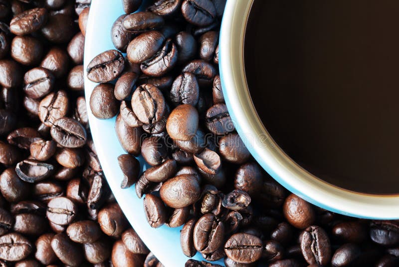 Coffee cup on coffee beans stock image. Image of caffeine 65477399