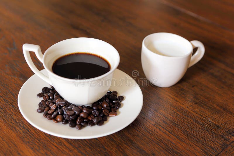 Coffee Cup with Coffee Beans and Milk on Grunge Wo Stock Image Image of caffeine, bean 29511235