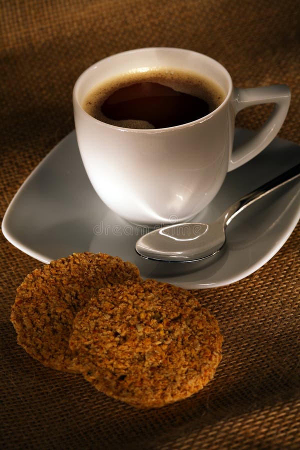 Coffee Cup With Cookies And Spoon Stock Image Image of brown