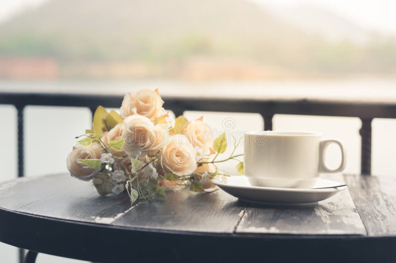 Coffee Cup with Flowers Bunch Stock Image Image of gourmet, rose