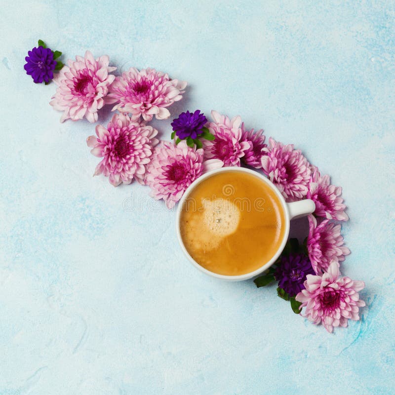 Coffee cup and flowers stock image. Image of creative 101443263