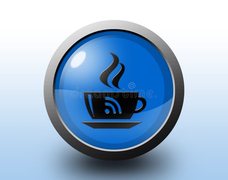 Coffee Cup Icon with Wi Fi Mark. Circular Glossy Stock Illustration