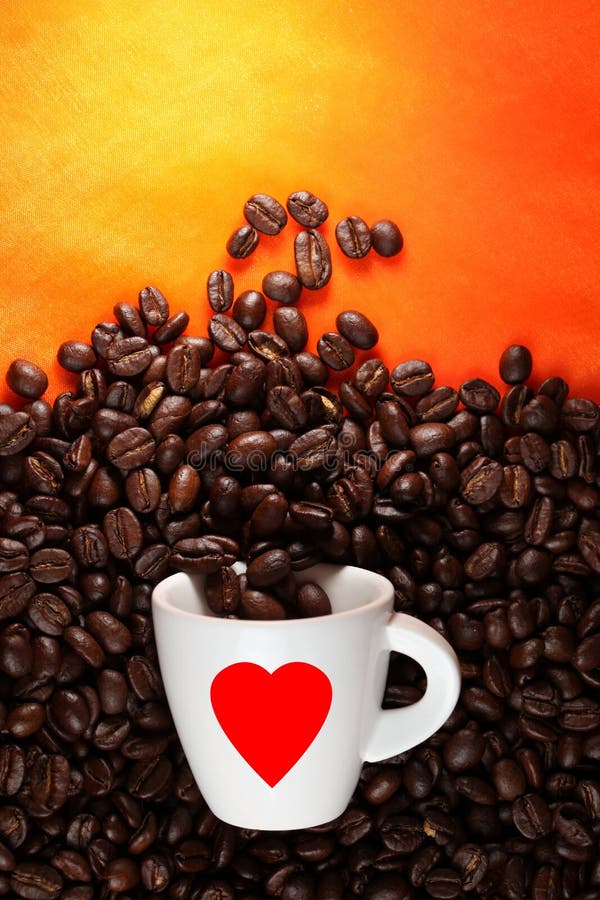 Coffee Cup With Love Symbol And Beans Stock Photo - Image of brown