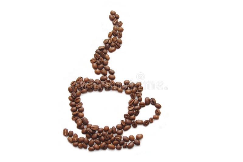 Coffee cup made of beans on white background