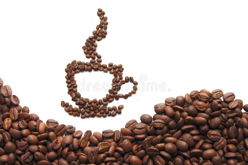 Coffee cup made of beans on white background