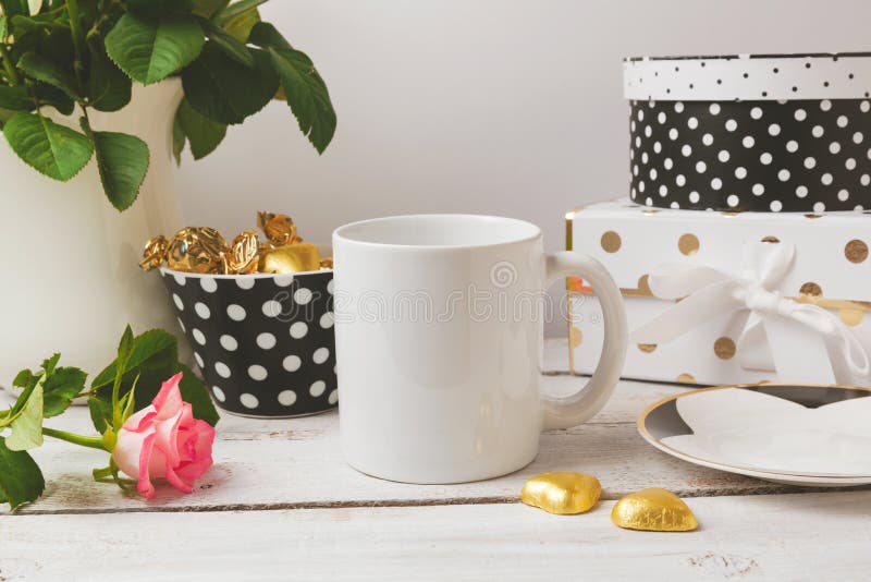 Coffee cup mock up with glamour and elegant feminine objects