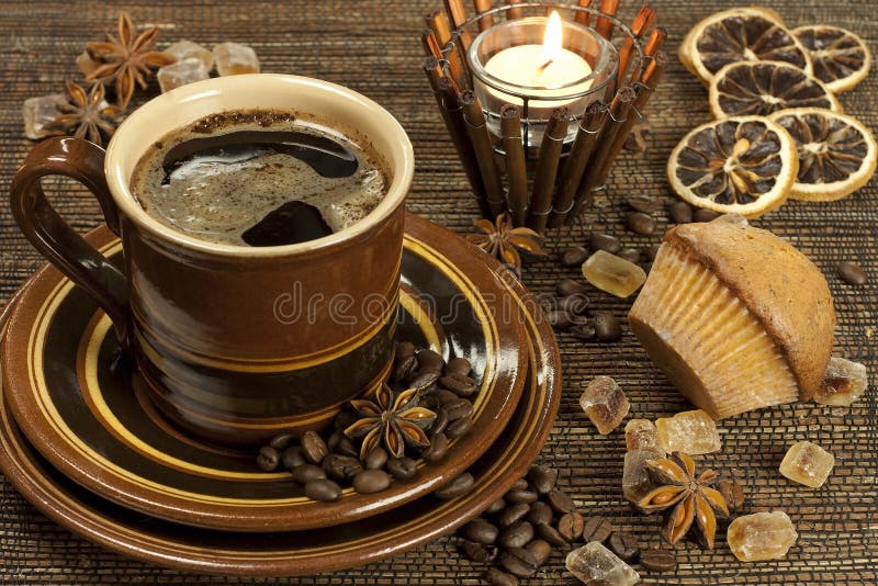 Coffee cup with muffin stock image. Image of baking, cupcake 35438427