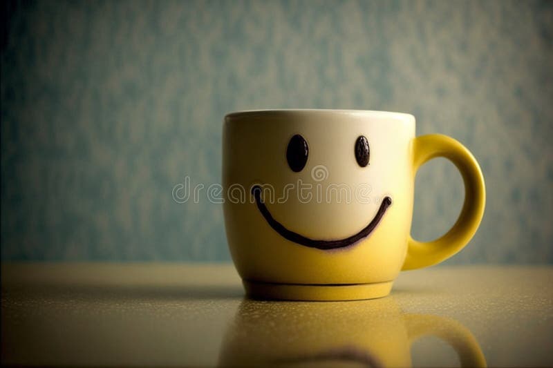 Coffee Cup or Mug with Smiley Happy Face Sitting on a Table. Ai ...