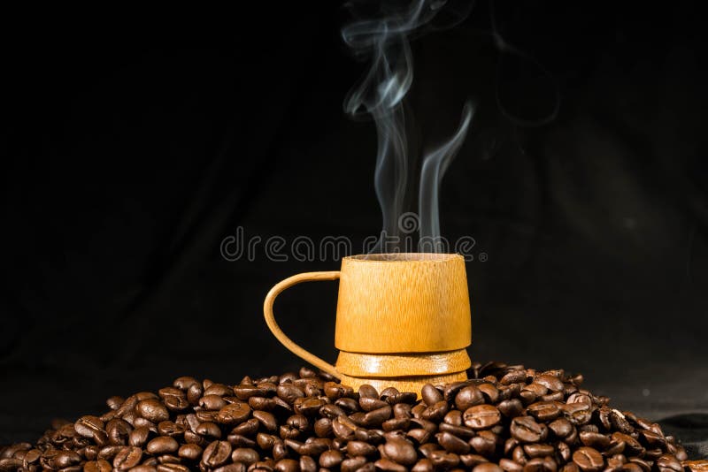 Coffee Cup With Smoke On Coffee Beans Stock Image Image of beans