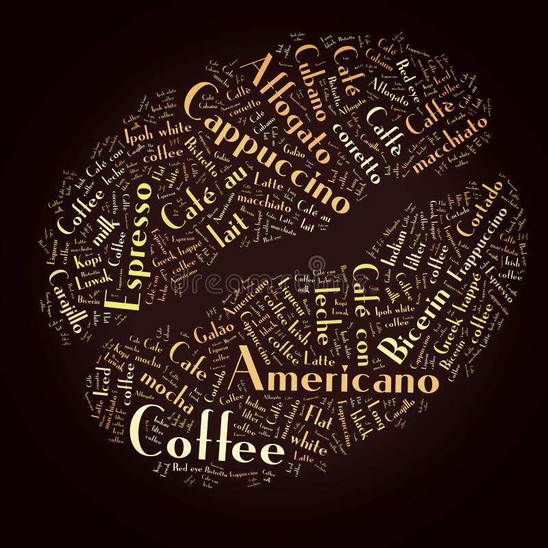 Coffee cup of words stock illustration. Illustration of chocolate