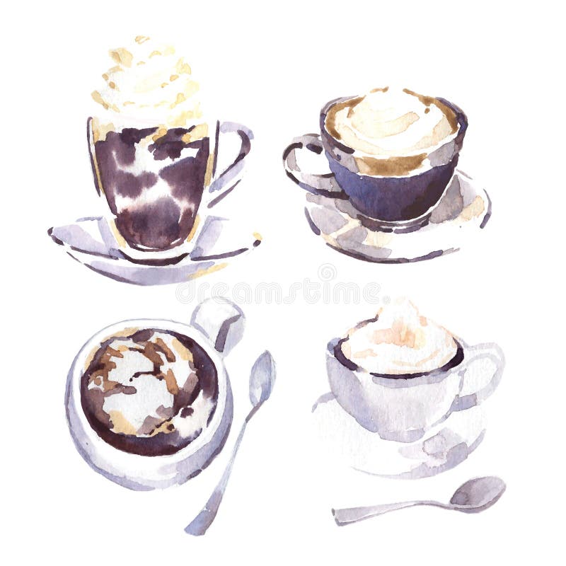Coffee cups watercolor sketch. vector illustration