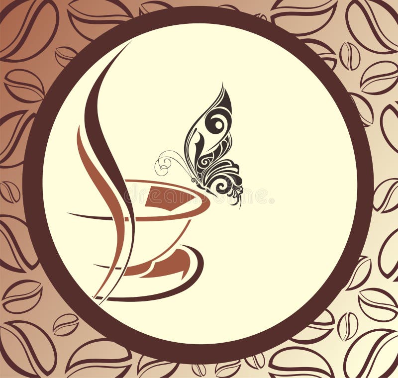 Coffee design with beans frame and butterfly