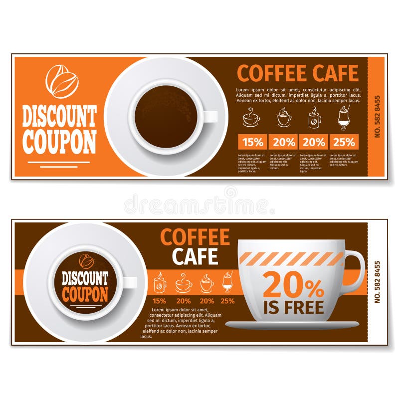 Coffee Discount Coupon or Gift Voucher. Vector Template Stock Vector