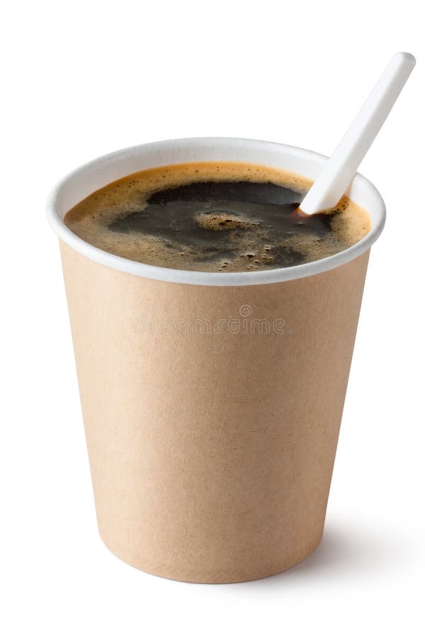 Coffee in Disposable Cup with Plastic Spoon Stock Photo Image of