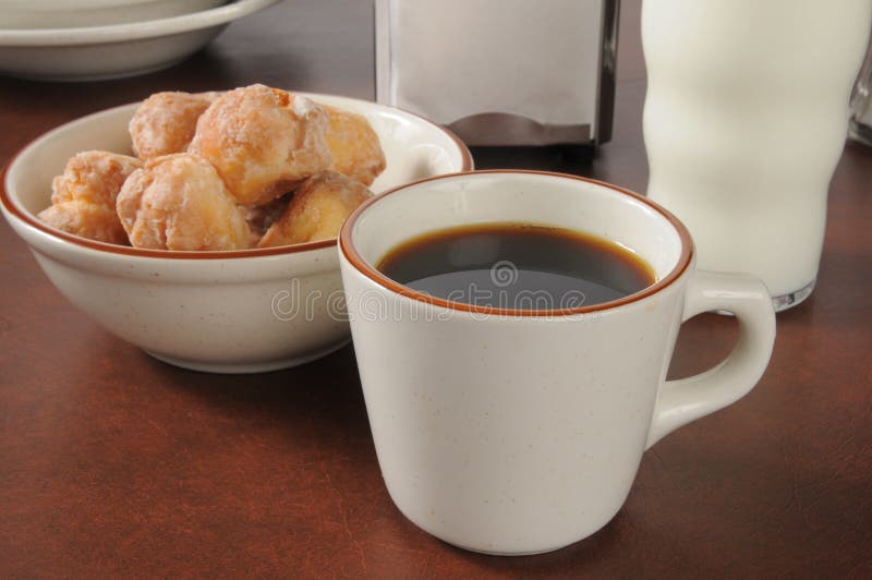 Coffee and donut holes stock photo. Image of milk, dessert - 30383740