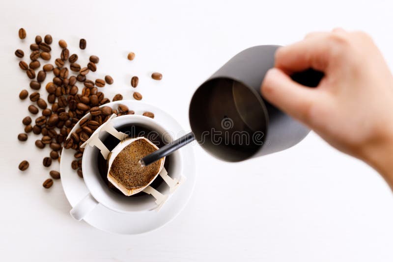 Coffee Drip Bag and Coffee Beans Stock Image Image of coffee, filter
