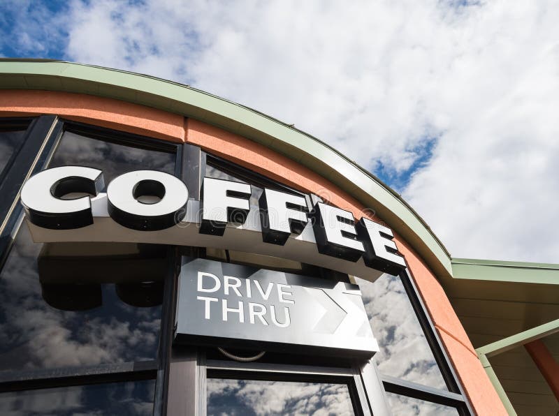 Coffee Drive Thru Sign With Cloudy Sky Stock Photo Image of logo