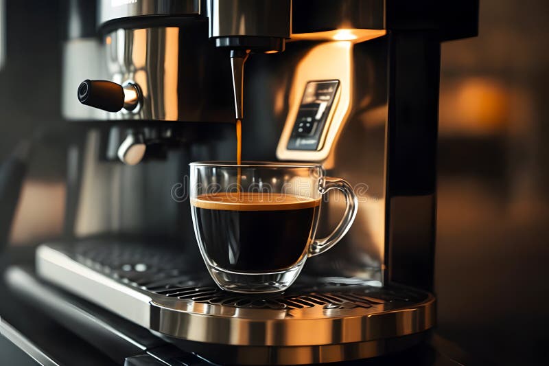 Espresso coffee extraction from professional coffee machine. Generative AI