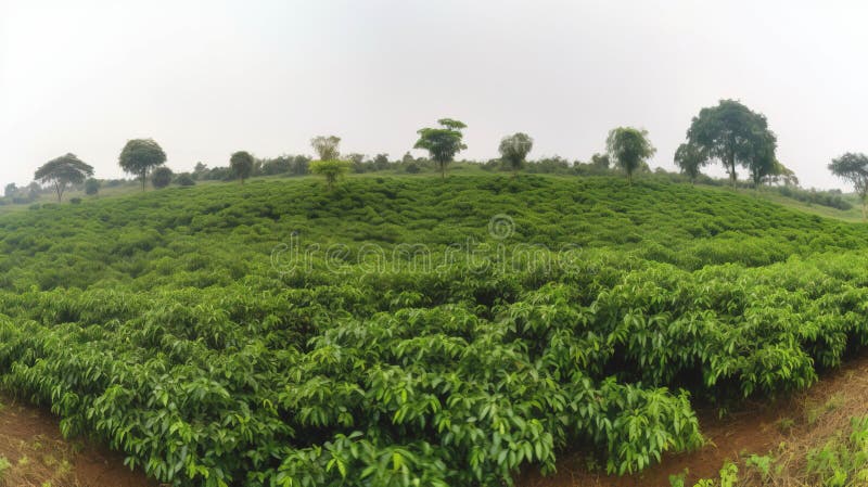 Coffee field, plantation in the mountains in the sun, growing natural products. stock illustration.