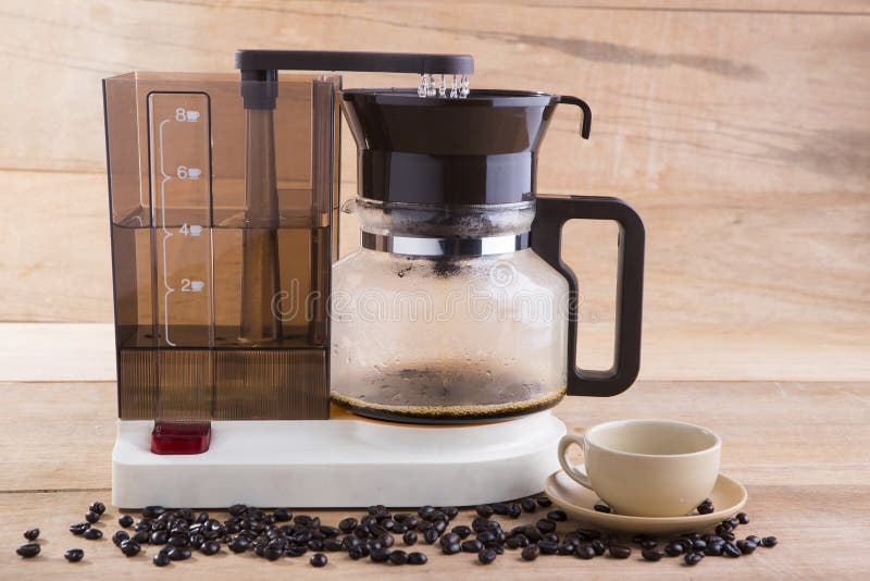 Old Coffee Machine and Poured into a Cup Stock Image Image of black