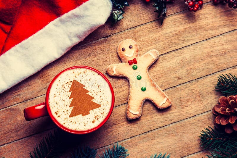 Coffee with Gingerbread Man Stock Image - Image of break, home: 130158263