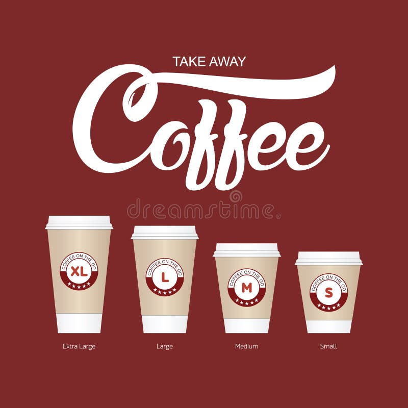 Coffee on the Go Cups. Different Sizes of Take Away Paper Coffee Cup