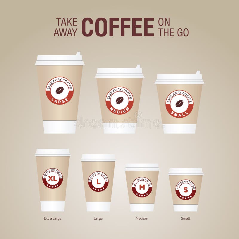Cup size icon set coffee. Small medium large extra large cup sizes