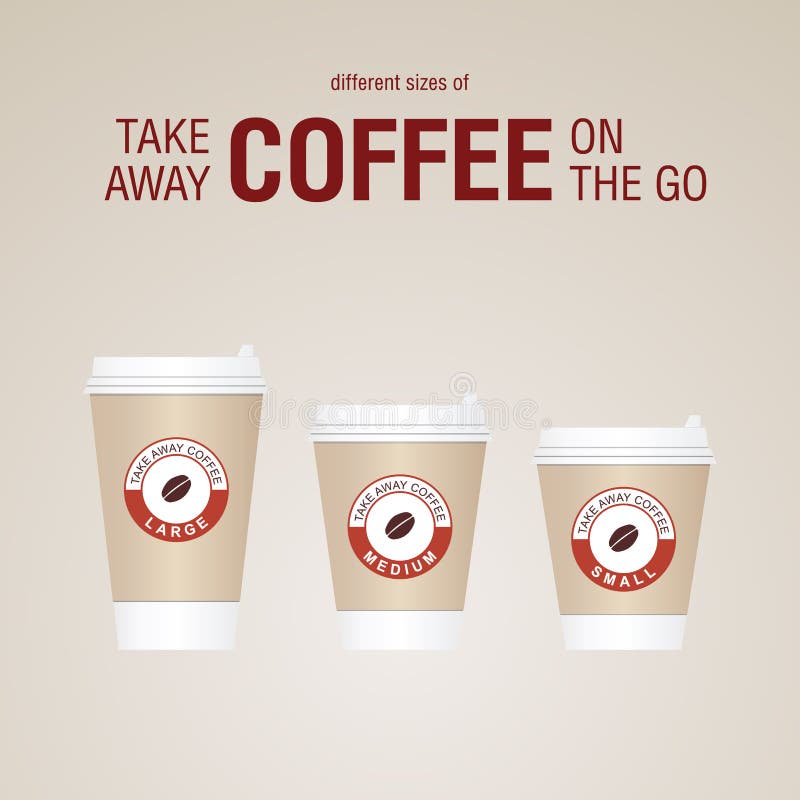 Coffee on the Go Cups. Different Sizes of Take Away Paper Coffee Stock
