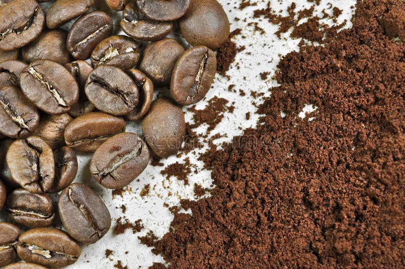 Coffee Grains and Grounded Coffee Stock Photo Image of dark, arabian