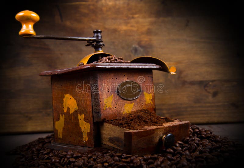 Coffee Grinder and Beans stock photo. Image of burlap 35888336
