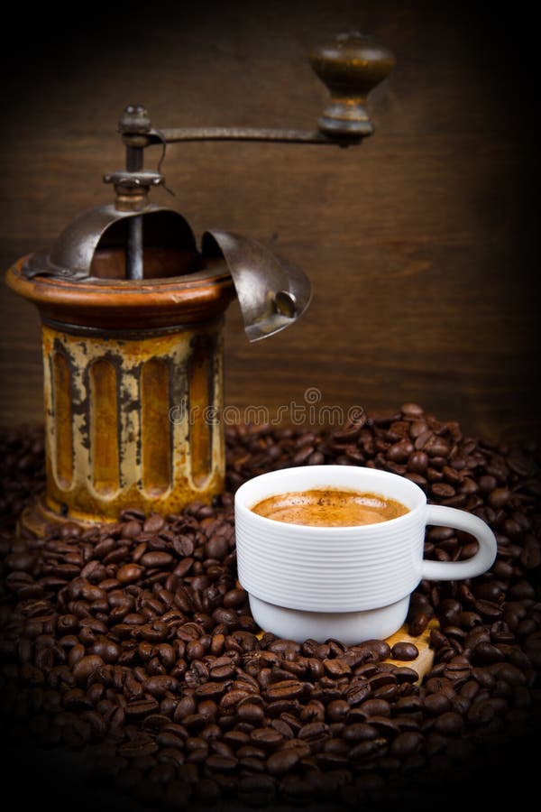 Coffee Grinder with Beans and Coffe Cup Stock Photo Image of