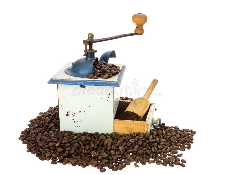 Coffee grinder and beans stock image. Image of blue, vintage 44112739