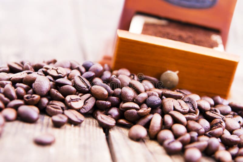 Coffee Grinder and Coffee Beans. Stock Photo Image of flavor, dark