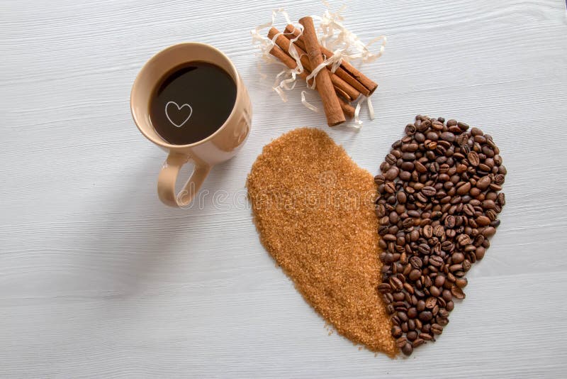 Coffee heart, with brown sugar and coffee in a cup royalty free stock images Coffee heart, with brown sugar and coffee in a cup royalty free stock images