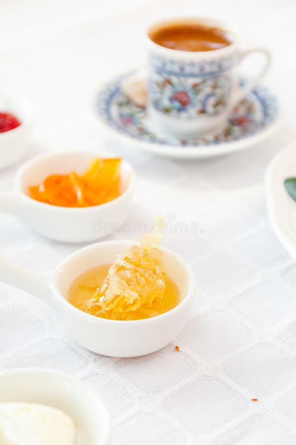 Coffee, Honey, Jam. Authentic Turkish Breakfast Stock Photo Image of