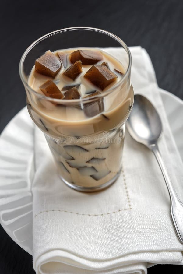 Coffee jelly with milk stock image. Image of vertical 19391943