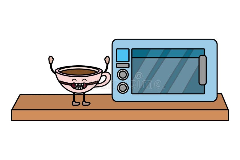 Microwave Kitchen Appliance Cute Kawaii Cartoon Stock Vector