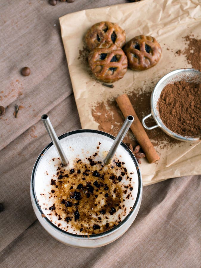 Coffee Latte with Chocolate Sprinkles Stock Image Image of drink, glass 97904947