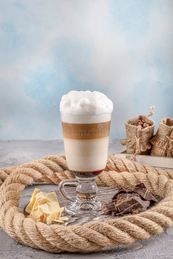 Coffee Latte in Glass with Chocolate. Cup of Coffee Latte Stock Image