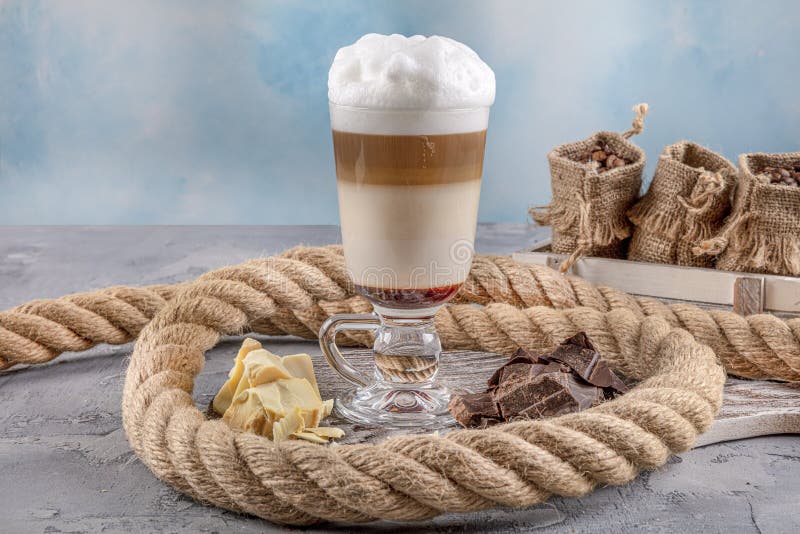 Coffee Latte in Glass with Chocolate. Cup of Coffee Latte Stock Photo