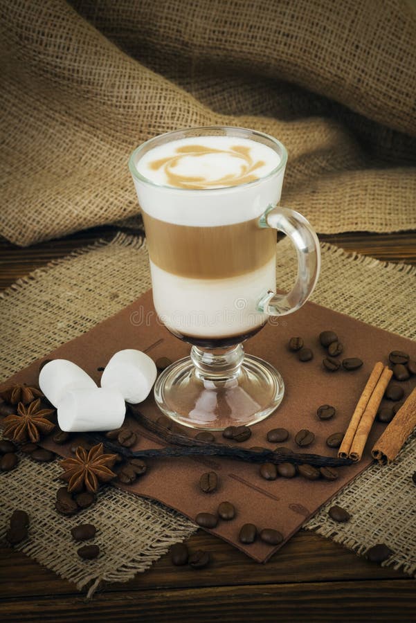 Coffee latte in glass cup stock image. Image of drink 47808613