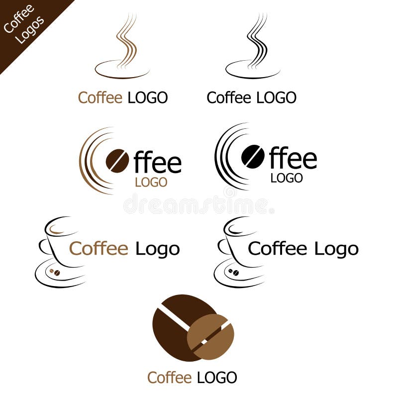 Un conjunto compuesto por Siete café logotipos aislado sobre fondo blanco.