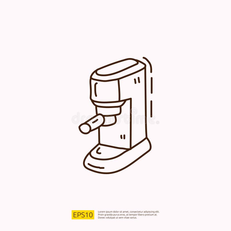 Coffee Maker Machine for Cafe Concept Vector Illustration. Hand Drawing Doodle Linear Icon Sign