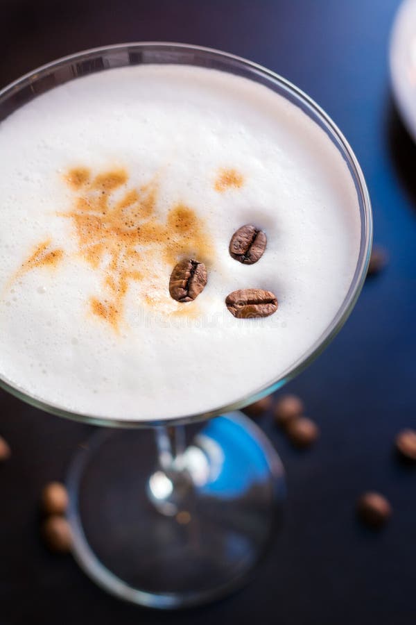 Coffee Martini Cup on a Dark Wooden Table Stock Photo Image of black
