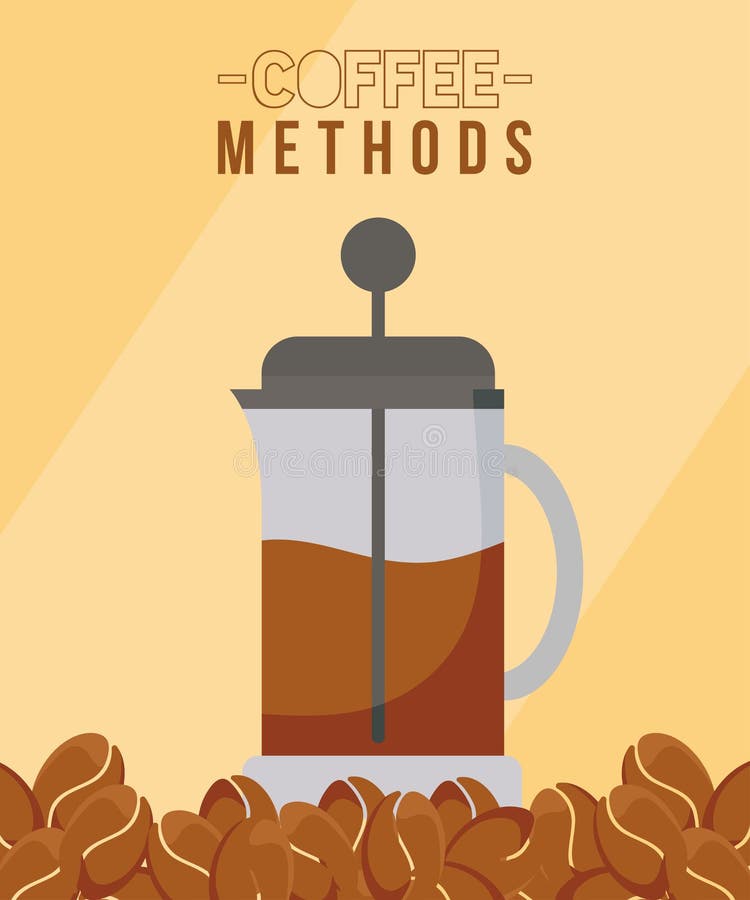 Coffee Methods with French Press and Beans Vector Design Stock Vector